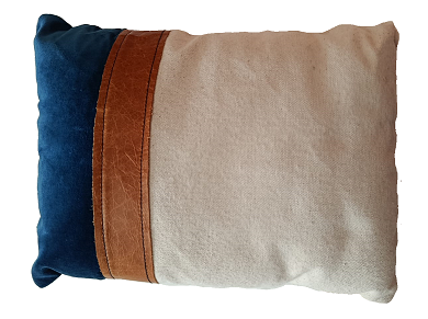 Fortuna Blue - Almofada Baguete de Valudo E Couro 35x50